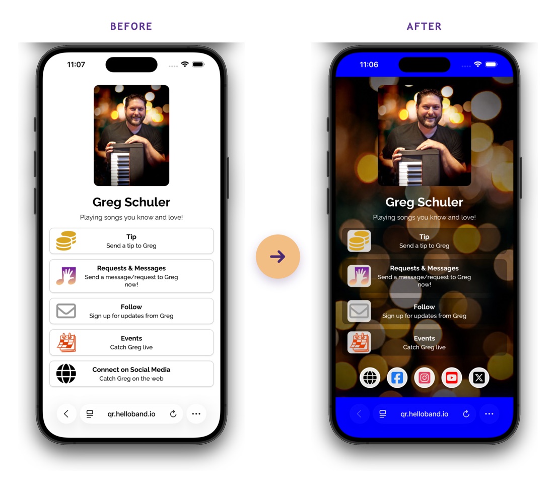 A finished, customized landing page (fan view)